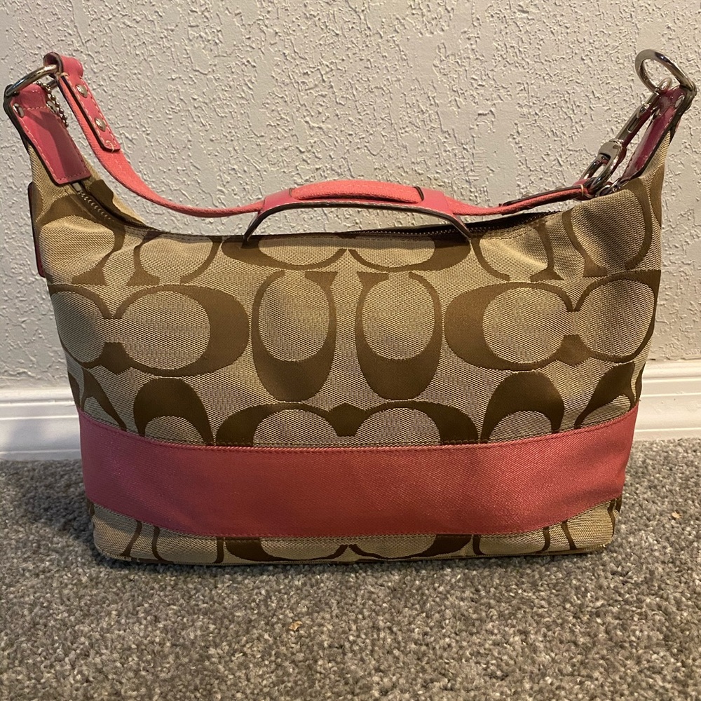 COACH signature stripe hobo shoulder bag - Picture 5 of 11